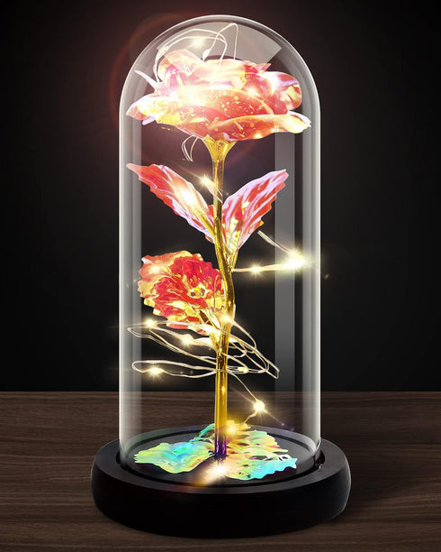 Galaxy Rose Flower for Women, Rainbow Forever Light Up Rose in A Glass Dome